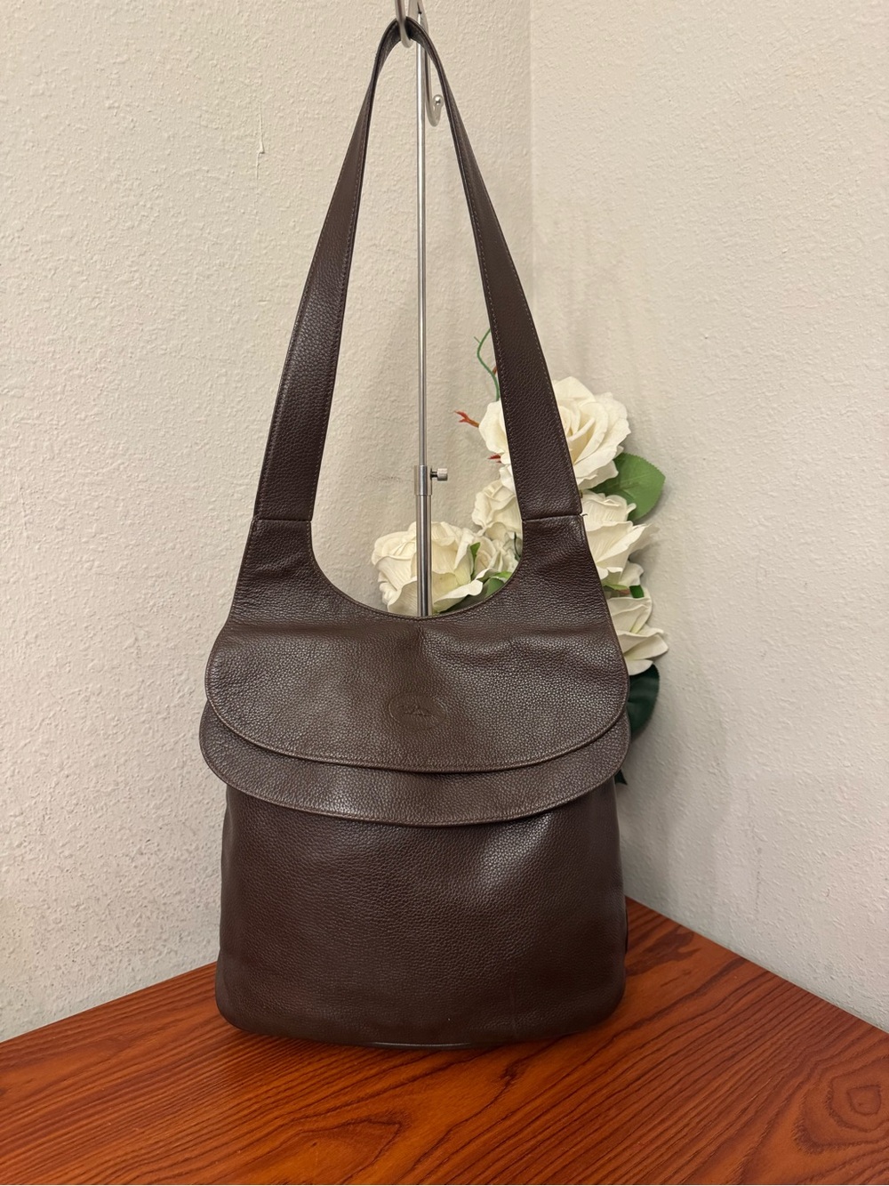 Vintage Longchamp Tan and Dark Brown Leather Trim Tote